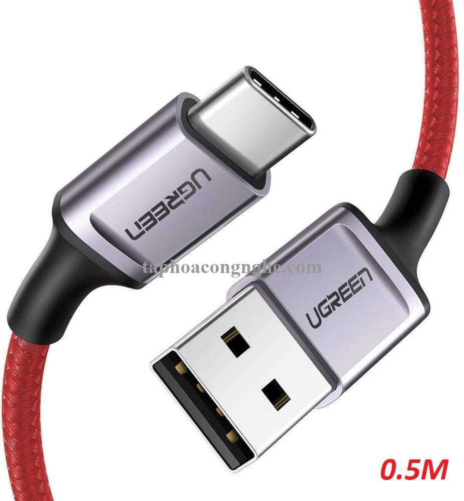 Ugreen 70294 0.5M màu đỏ cáp USB A ra type C hỗ trợ sạc nhanh 50CM đầu bọc nhôm chống nhiễu US292 30070294